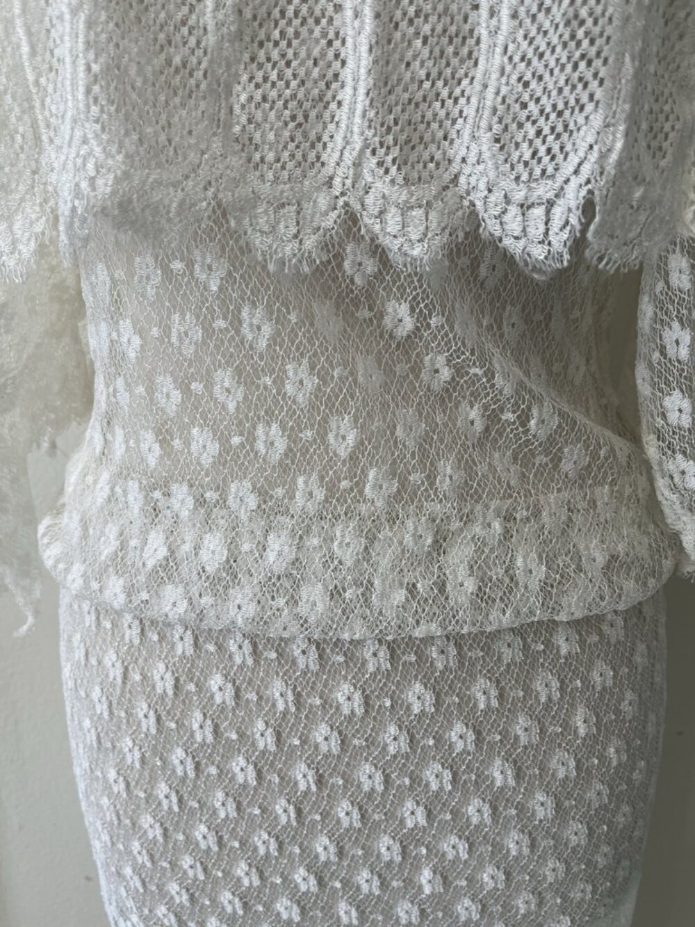 Vtg Jessica McClintock White Lace Prairie Dress Drop Waist Blouson Size 12 M - Picture 11 of 16